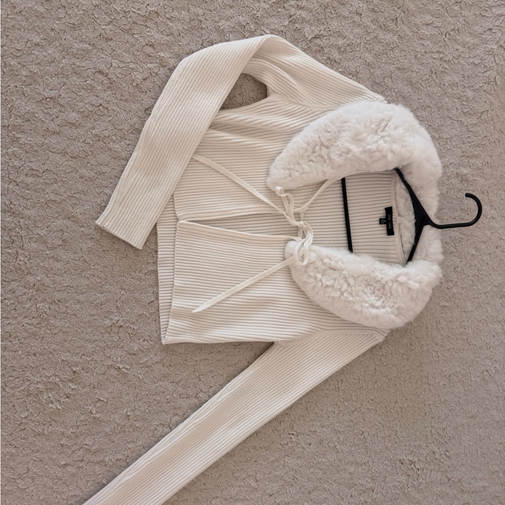 Love Tree White Teddy Jacket with Removable Faux Fur Collar